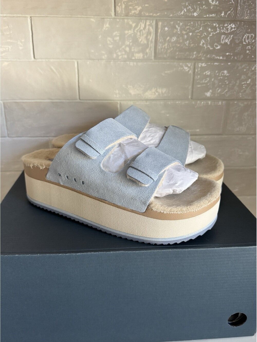 REEF Women's Ojai Ciara Platform Slides Dusty Blue Size 9